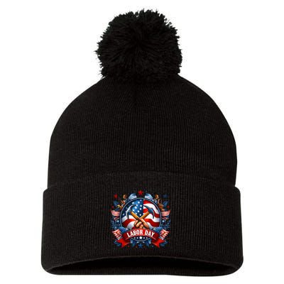 Happy Labor Day Patriot Happy Labor Day Pom Pom 12in Knit Beanie