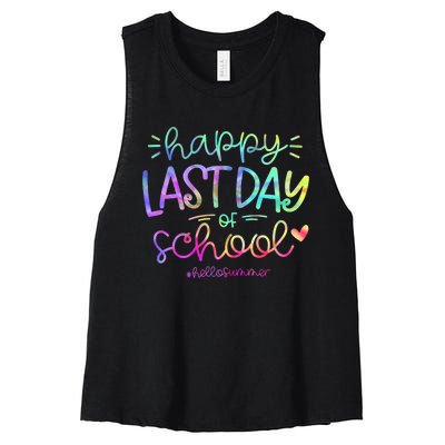 Happy Last Day Of School Hello Summer Students And Teachers Women's Racerback Cropped Tank