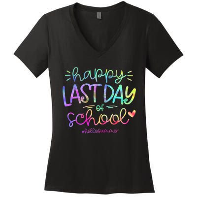 Happy Last Day Of School Hello Summer Students And Teachers Women's V-Neck T-Shirt