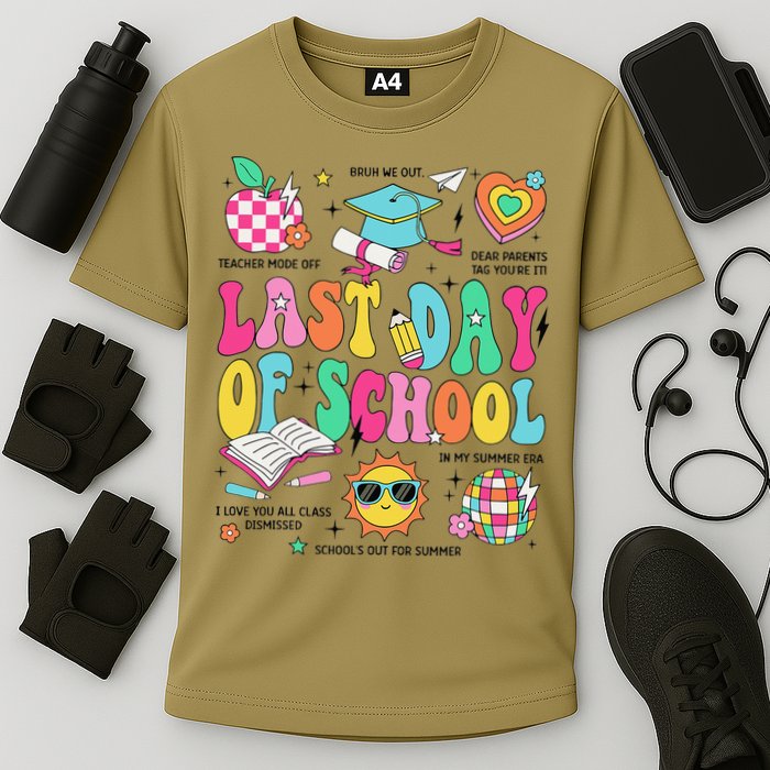 Happy Last Day Of School Teacher Girl Grad Hello Summer Cooling Performance Crew T-Shirt