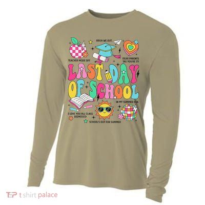 Happy Last Day Of School Teacher Girl Grad Hello Summer Cooling Performance Long Sleeve Crew