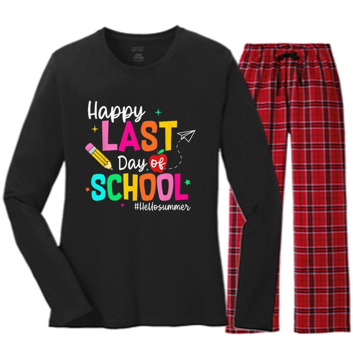 Happy Last Day of School Graduation Teacher Student Women's Long Sleeve Flannel Pajama Set 