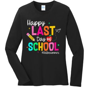 Happy Last Day of School Graduation Teacher Student Ladies Long Sleeve Shirt