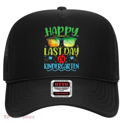 Happy Last Day Of Kindergarten Teacher Student Summer High Crown Mesh Back Trucker Hat