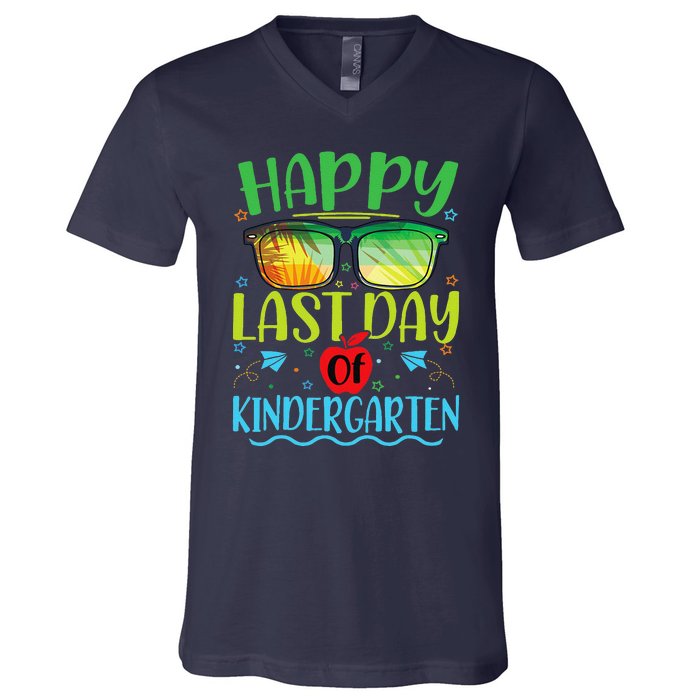 Happy Last Day Of Kindergarten Teacher Student Summer V-Neck T-Shirt