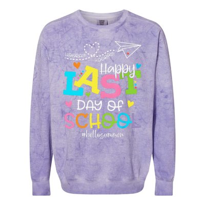 Happy Last Day Of School Hello Summer Students And Teachers Colorblast Crewneck Sweatshirt