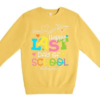 Happy Last Day Of School Hello Summer Students And Teachers Premium Crewneck Sweatshirt