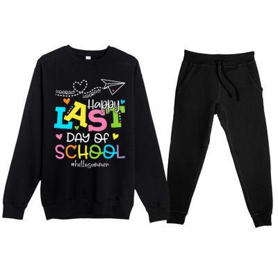 Happy Last Day Of School Hello Summer Students And Teachers Premium Crewneck Sweatsuit Set