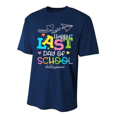 Happy Last Day Of School Hello Summer Students And Teachers Performance Sprint T-Shirt