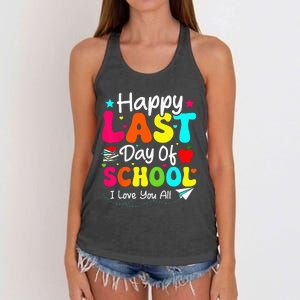 Happy Last Day of School Student Graduation Wo Teacher Women's Knotted Racerback Tank