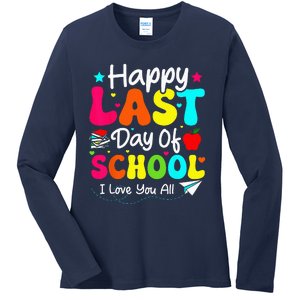 Happy Last Day of School Student Graduation Wo Teacher Ladies Long Sleeve Shirt