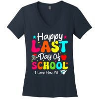 Happy Last Day of School Student Graduation Wo Teacher Women's V-Neck T-Shirt