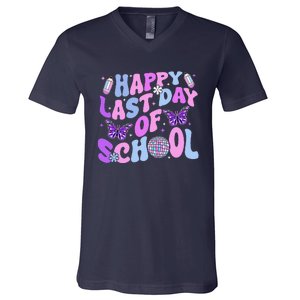 Happy Last Day Of School Teacher Boy Girl Grad Hello Summer V-Neck T-Shirt