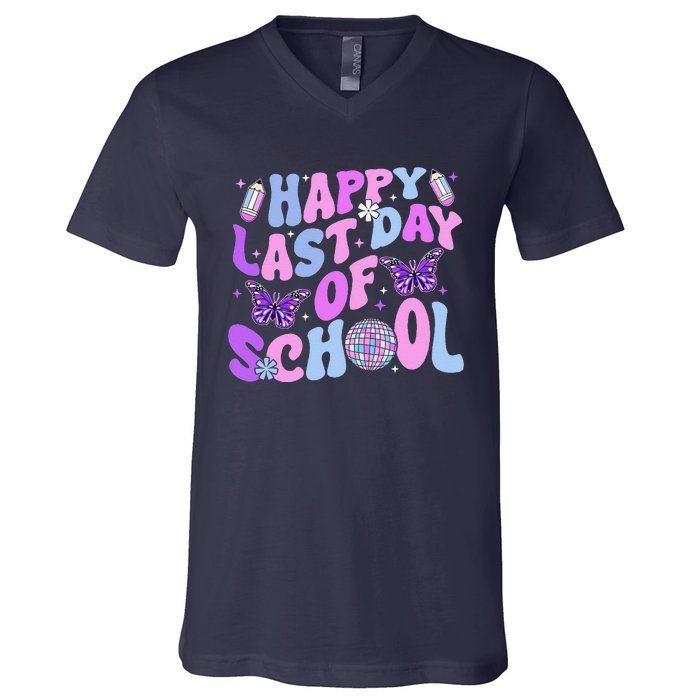 Happy Last Day Of School Teacher Boy Girl Grad Hello Summer V-Neck T-Shirt