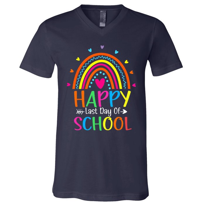 Happy Last Day of School Teacher Student Graduation V-Neck T-Shirt