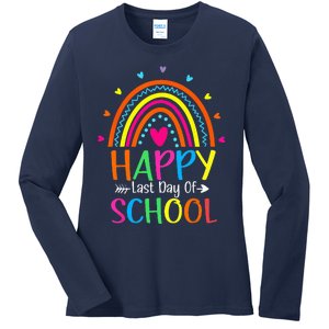 Happy Last Day of School Teacher Student Graduation Ladies Long Sleeve Shirt