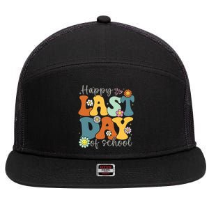 Happy Last Day Of School Graduation Groovy Teacher Student 7 Panel Mesh Trucker Snapback Hat