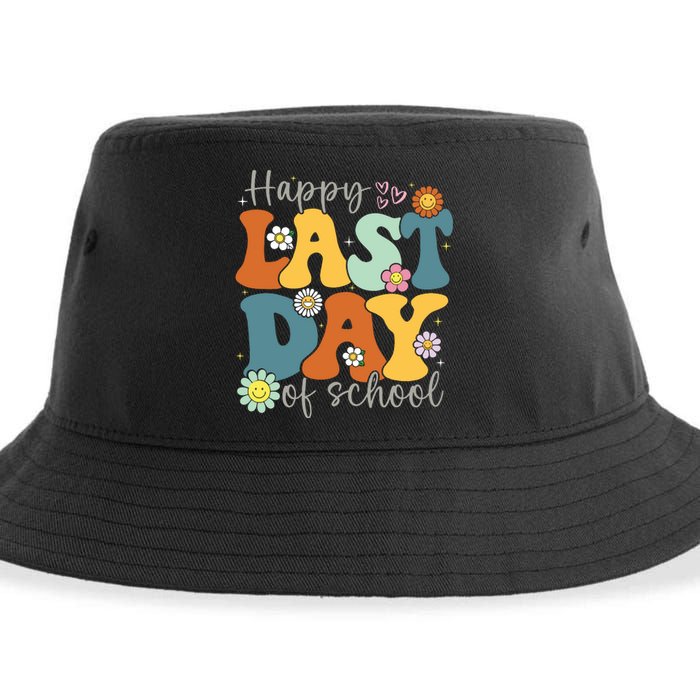 Happy Last Day Of School Graduation Groovy Teacher Student Sustainable Bucket Hat