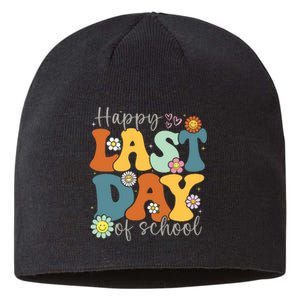 Happy Last Day Of School Graduation Groovy Teacher Student Sustainable Beanie