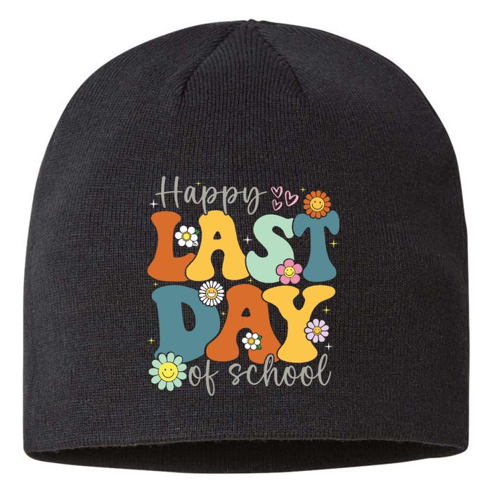 Happy Last Day Of School Graduation Groovy Teacher Student Sustainable Beanie