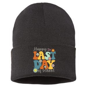 Happy Last Day Of School Graduation Groovy Teacher Student Sustainable Knit Beanie