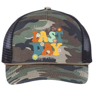 Happy Last Day Of School Graduation Groovy Teacher Student Retro Rope Trucker Hat Cap