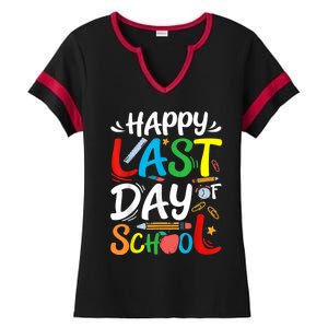 Happy Last Day Of School Teacher Student Graduation Summer Ladies Halftime Notch Neck Tee