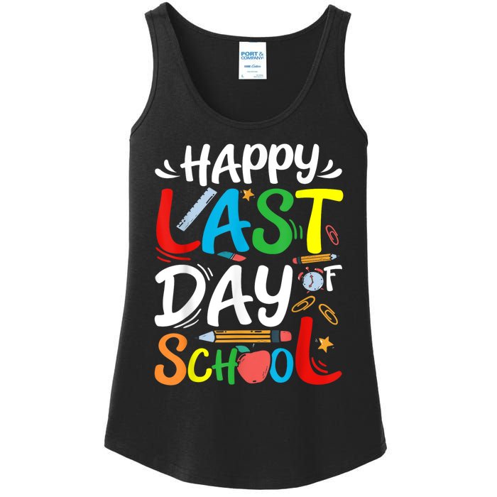 Happy Last Day Of School Teacher Student Graduation Summer Ladies Essential Tank