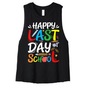 Happy Last Day Of School Teacher Student Graduation Summer Women's Racerback Cropped Tank