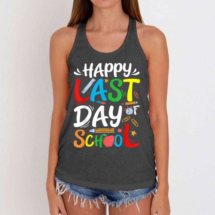 Happy Last Day Of School Teacher Student Graduation Summer Women's Knotted Racerback Tank