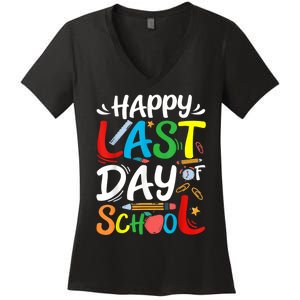 Happy Last Day Of School Teacher Student Graduation Summer Women's V-Neck T-Shirt