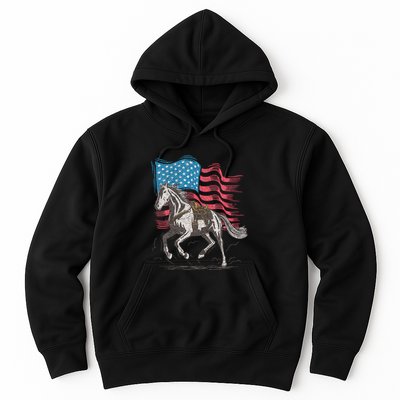 Horse Lover Equestrian American Flag Hoodie