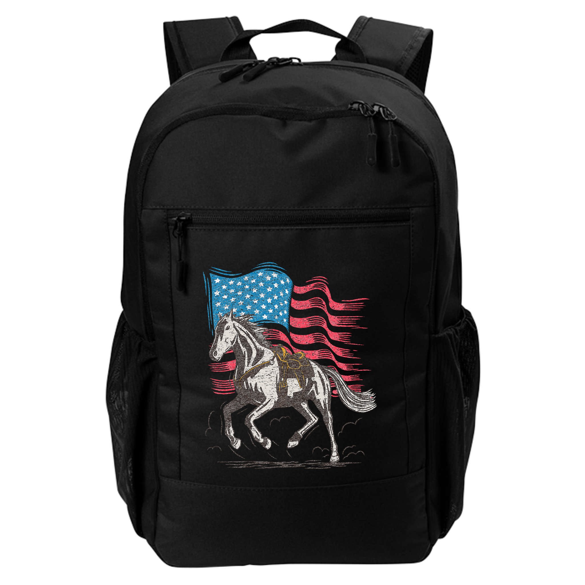 Horse Lover Equestrian American Flag Backpack