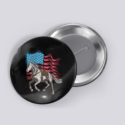 Horse Lover Equestrian American Flag Button