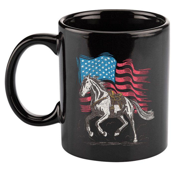 Horse Lover Equestrian American Flag 11oz C Handle Ceramic Mug
