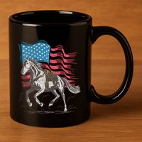Horse Lover Equestrian American Flag 11oz C Handle Ceramic Mug