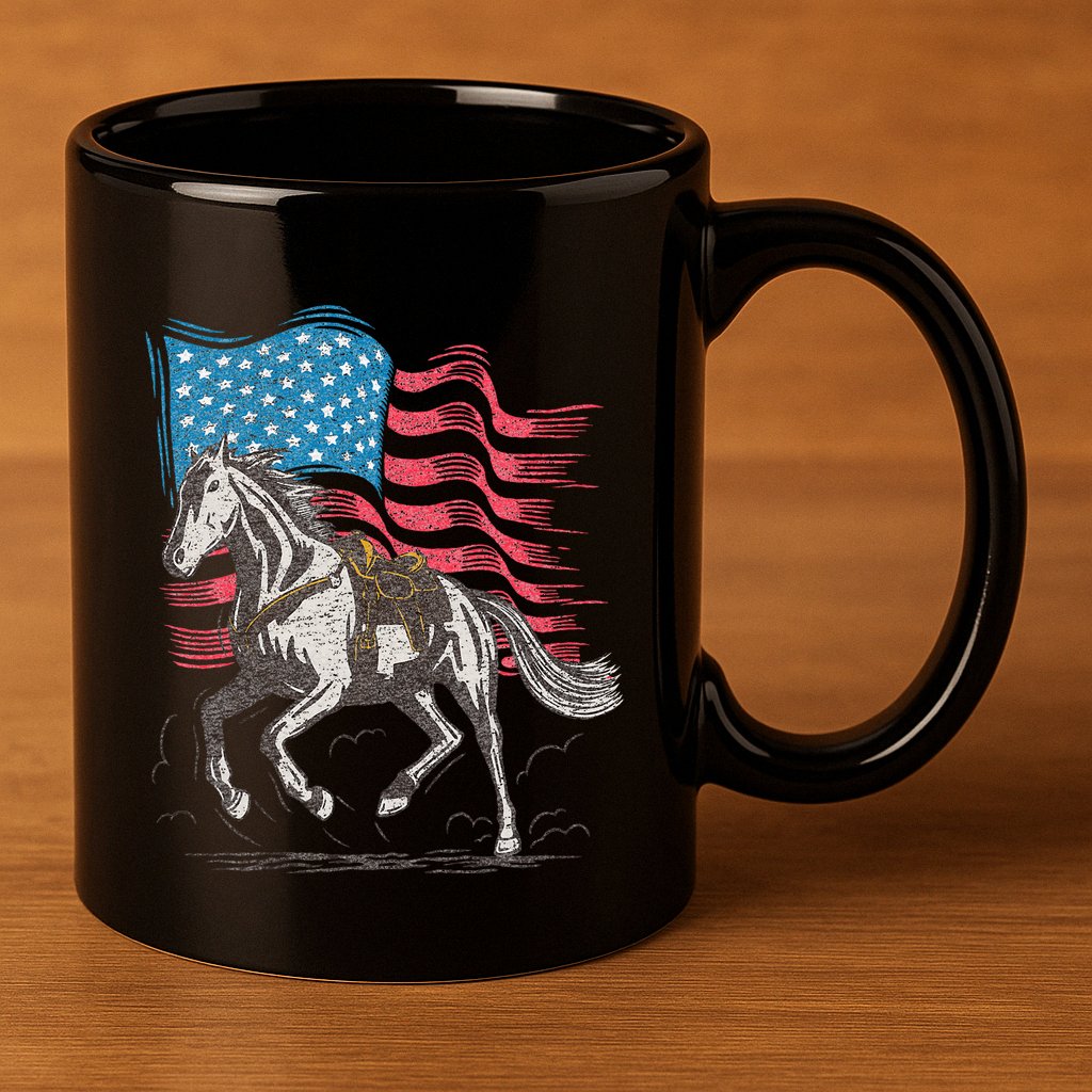 Horse Lover Equestrian American Flag 11oz C Handle Ceramic Mug