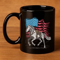 Horse Lover Equestrian American Flag 11oz C Handle Ceramic Mug