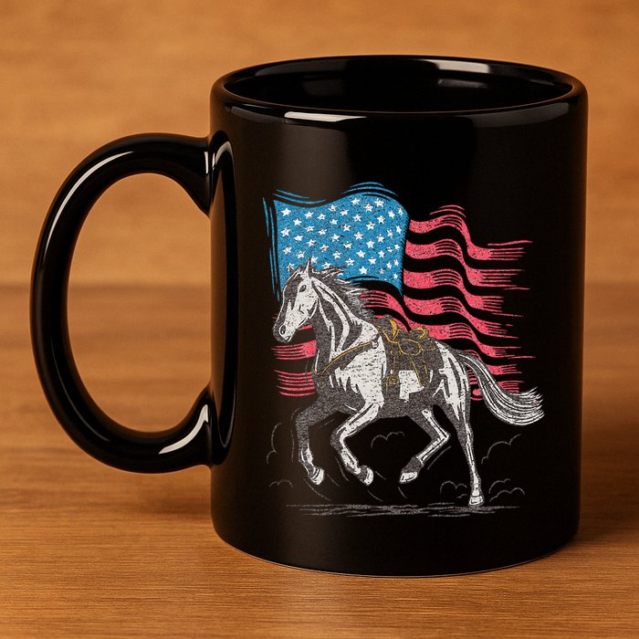 Horse Lover Equestrian American Flag 11oz C Handle Ceramic Mug