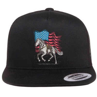 Horse Lover Equestrian American Flag Flatbill Hat