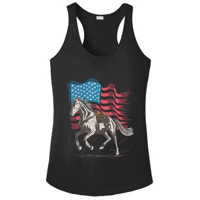 Horse Lover Equestrian American Flag Ladies PosiCharge Competitor Racerback Tank