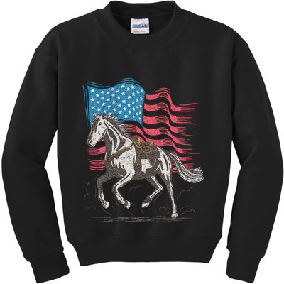Horse Lover Equestrian American Flag Kids Sweatshirt