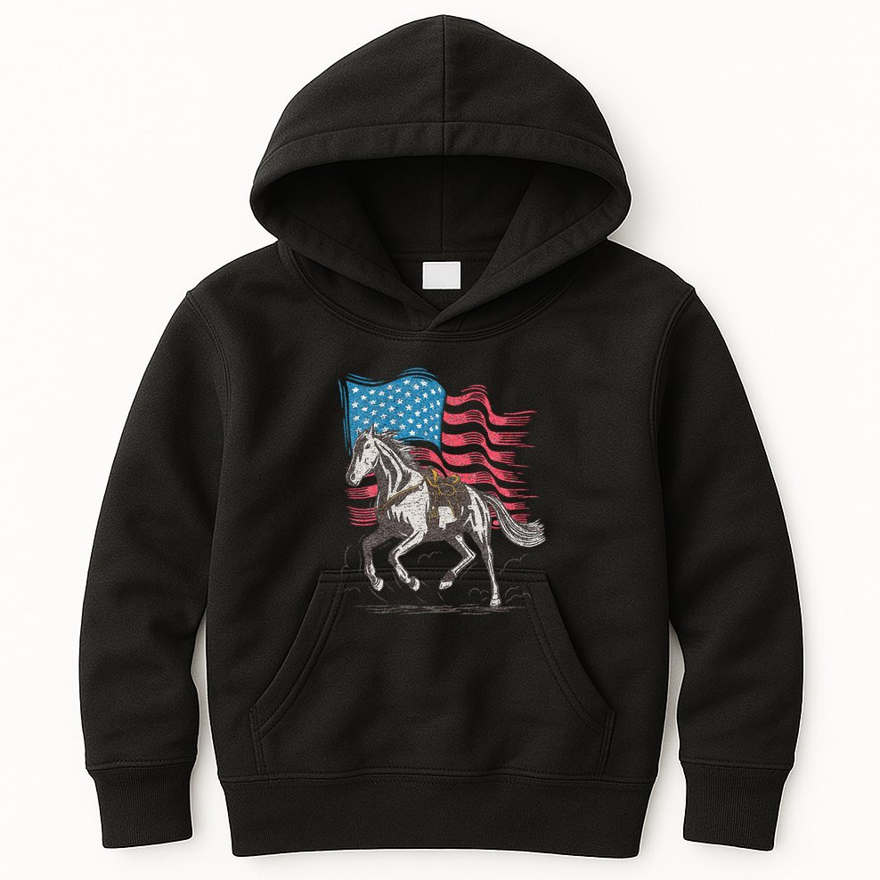 Horse Lover Equestrian American Flag Kids Hoodie