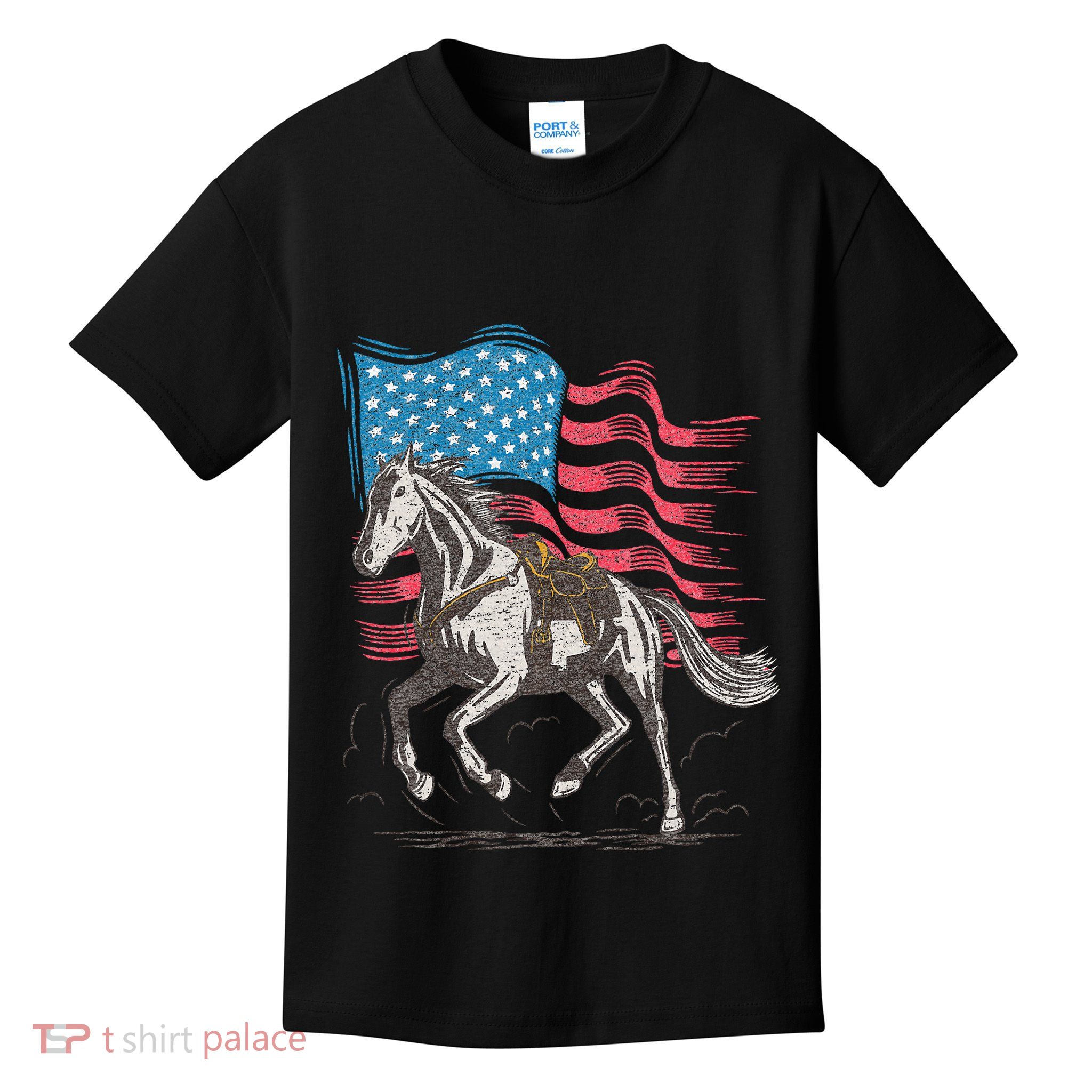 Horse Lover Equestrian American Flag Kids T-Shirt