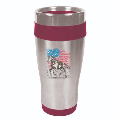 Horse Lover Equestrian American Flag 16oz Travel Tumbler