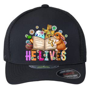 He Lives Easter Cross Jesus Religious Easter Day Christians Flexfit Unipanel Trucker Cap