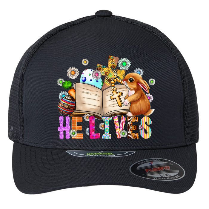 He Lives Easter Cross Jesus Religious Easter Day Christians Flexfit Unipanel Trucker Cap