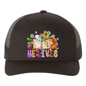 He Lives Easter Cross Jesus Religious Easter Day Christians Yupoong Adult 5-Panel Trucker Hat