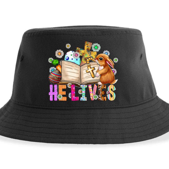 He Lives Easter Cross Jesus Religious Easter Day Christians Sustainable Bucket Hat