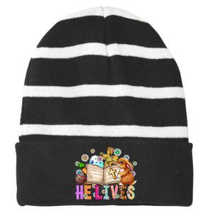 He Lives Easter Cross Jesus Religious Easter Day Christians Striped Beanie with Solid Band